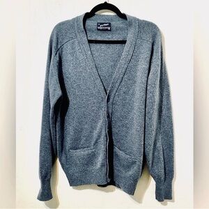 Vintage 70s 100% Lambswool blue gray button down Grandpa cardigan.Size M